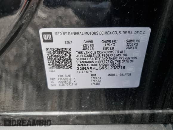 2025 Chevrolet Equinox AWD LT с VIN 3GNAXPEG9SL238716, выставлен на аукционе Copart как лот 59342815 с пробегом 5 511 миль миль и Списание • Salvage title. История ставок и продаж доступна на DreamBid. Изображение 14.