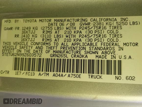 ✅ 2009 Toyota Tacoma PreRunner • VIN: 5TETU62N99Z603572 • Lot: 43460847. Listed on IAAI with 24,339 mi. Free auction sales archive from the USA and detailed vehicle history report at DreamBid. Image 9.