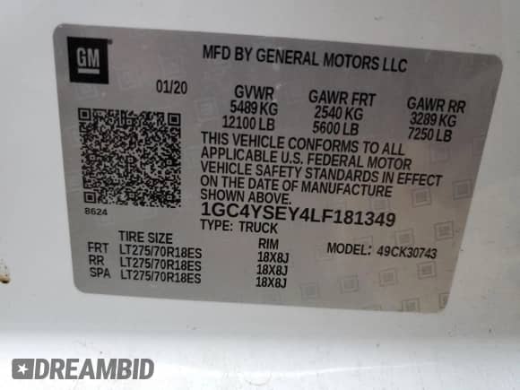 2020 Chevrolet Silverado 3500HD Work Truck z VIN 1GC4YSEY4LF181349, wystawiony jako Copart lot #80557094 z przebiegiem 58 469 mil mil oraz Szkoda całkowita • Salvage title. Historia ofert i sprzedaży dostępna na DreamBid. Obrazek 12.