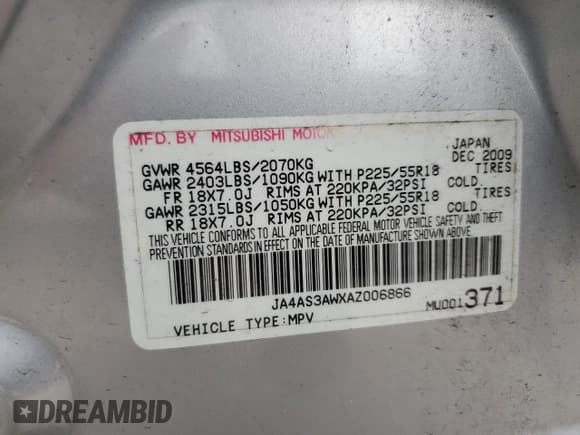 ✅ 2010 Mitsubishi Outlander SE • VIN: JA4AS3AWXAZ006866 • Lot: 80201025. Listed on Copart with 156,925 mi. Free auction sales archive from the USA and detailed vehicle history report at DreamBid. Image 13.