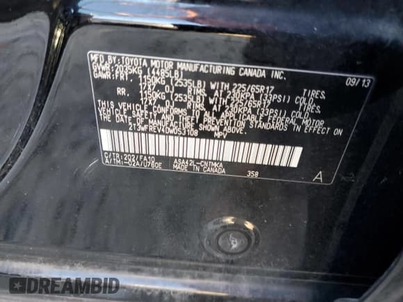 ✅ 2013 Toyota RAV4 XLE • VIN: 2T3WFREV4DW053108 • Lot: 85541605. Listed on Copart with 124,026 mi. Free auction sales archive from the USA and detailed vehicle history report at DreamBid. Image 13.