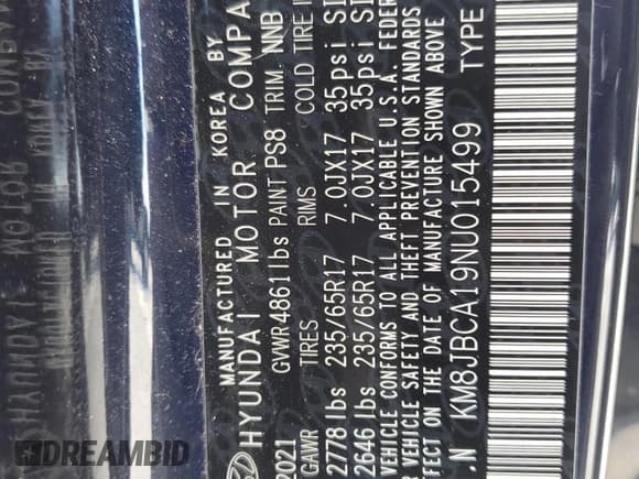 ✅ 2022 Hyundai Tucson Blue • VIN: KM8JBCA19NU015499 • Lot: 69844414. Wystawiony na Copart z przebiegiem 43 038 mil. Bezpłatny archiwum sprzedaży aukcyjnych z USA i szczegółowy raport historii pojazdu na DreamBid. Zdjęcie 13.