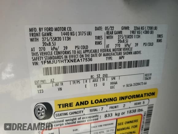 ✅ 2022 Ford Expedition XLT • VIN: 1FMJU1HTXNEA17536 • Лот: 67043405. Опубликован ранее на Copart с пробегом 64 465 миль. Бесплатный доступ к архиву аукционных продаж из США и подробный отчёт об истории автомобиля на DreamBid. Изображение 13.