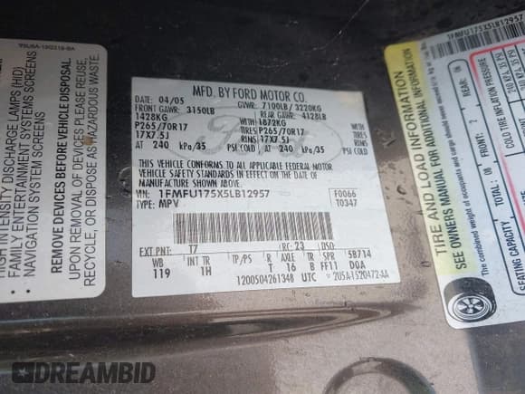 ✅ 2005 Ford Expedition Eddie Bauer • VIN: 1FMFU175X5LB12957 • Lot: 42864553. Wystawiony na IAAI z przebiegiem 226 109 mil. Bezpłatny archiwum sprzedaży aukcyjnych z USA i szczegółowy raport historii pojazdu na DreamBid. Zdjęcie 9.