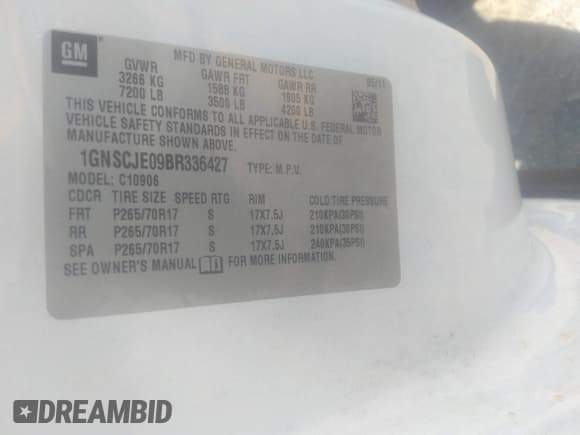 ✅ 2011 Chevrolet Suburban LT • VIN: 1GNSCJE09BR336427 • Lot: 40277644. Listed on IAAI with 195,136 mi. Free auction sales archive from the USA and detailed vehicle history report at DreamBid. Image 9.