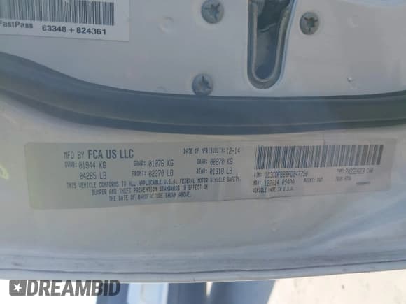 ✅ 2015 Dodge Dart SXT • VIN: 1C3CDFBB3FD247750 • Лот: 43423457. Опубликован ранее на IAAI с пробегом 171 264 миль. Бесплатный доступ к архиву аукционных продаж из США и подробный отчёт об истории автомобиля на DreamBid. Изображение 9.