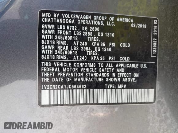 ✅ 2018 Volkswagen Atlas SE • VIN: 1V2CR2CA1JC564662 • Lot: 43786436. Wystawiony na IAAI z przebiegiem 107 256 mil. Bezpłatny archiwum sprzedaży aukcyjnych z USA i szczegółowy raport historii pojazdu na DreamBid. Zdjęcie 9.