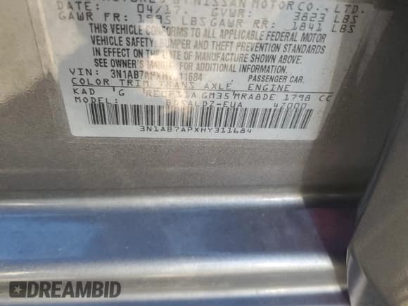 ✅ 2017 Nissan Sentra S • VIN: 3N1AB7APXHY311684 • Lot: 87189195. Listed on Copart with 112,077 mi. Free auction sales archive from the USA and detailed vehicle history report at DreamBid. Image 12.