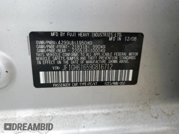 ✅ 2009 Subaru Impreza i • VIN: JF1GH61659G816712 • Лот: 54416645. Опубликован ранее на Copart с пробегом 204 127 миль. Бесплатный доступ к архиву аукционных продаж из США и подробный отчёт об истории автомобиля на DreamBid. Изображение 12.