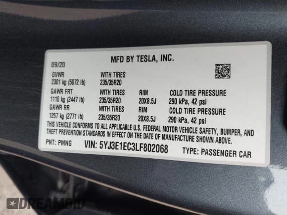 ✅ 2020 Tesla Model 3 Performance • VIN: 5YJ3E1EC3LF802068 • Lot: 41886024. Wystawiony na IAAI z przebiegiem 50 271 mil. Bezpłatny archiwum sprzedaży aukcyjnych z USA i szczegółowy raport historii pojazdu na DreamBid. Zdjęcie 9.