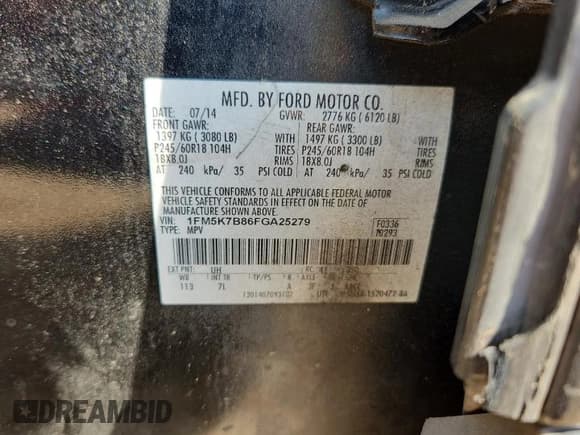 ✅ 2015 Ford Explorer • VIN: 1FM5K7B86FGA25279 • Lot: 80335825. Listed on Copart with 185,448 mi. Free auction sales archive from the USA and detailed vehicle history report at DreamBid. Image 13.