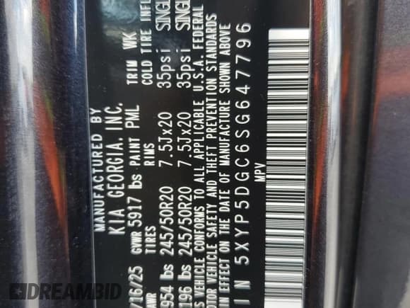 ✅ 2025 Kia Telluride SX X-Line • VIN: 5XYP5DGC6SG647796 • Lot: 63580785. Listed on Copart with 1,056 mi. Free auction sales archive from the USA and detailed vehicle history report at DreamBid. Image 13.