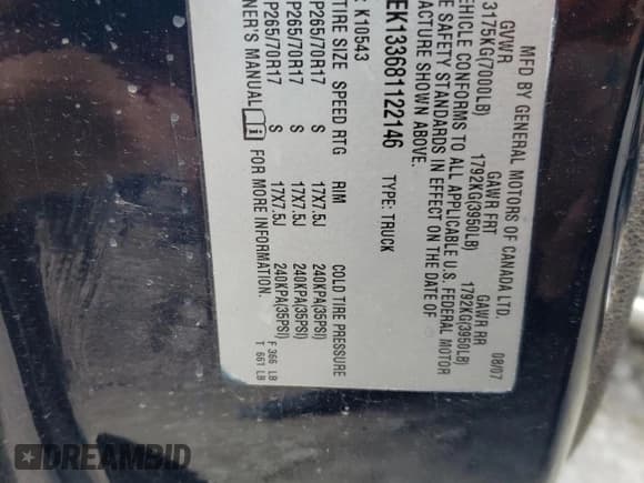 ✅ 2008 Chevrolet Silverado 1500 LTZ • VIN: 2GCEK133681122146 • Lot: 52461383. Listed on Copart with 209,219 mi. Free auction sales archive from the USA and detailed vehicle history report at DreamBid. Image 12.