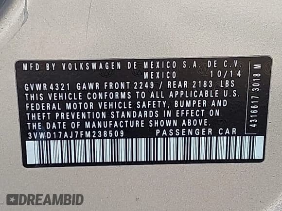 ✅ 2015 Volkswagen Jetta SE • VIN: 3VWD17AJ7FM238509 • Lot: 43698803. Wystawiony na IAAI z przebiegiem 116 651 mil. Bezpłatny archiwum sprzedaży aukcyjnych z USA i szczegółowy raport historii pojazdu na DreamBid. Zdjęcie 9.