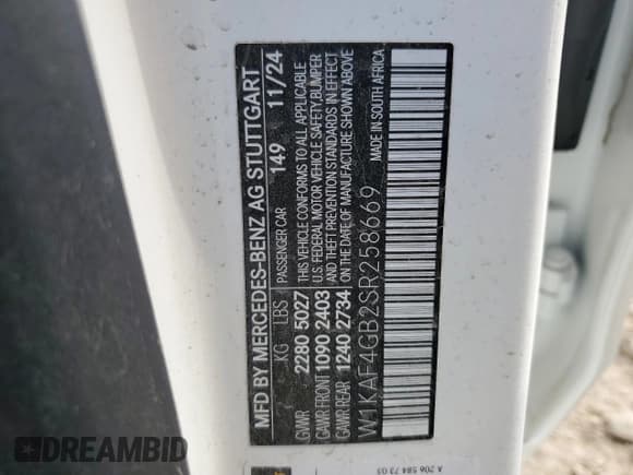 ✅ 2025 Mercedes-Benz C 300 • VIN: W1KAF4GB2SR258669 • Lot: 87448845. Listed on Copart with Not provided. Free auction sales archive from the USA and detailed vehicle history report at DreamBid. Image 13.