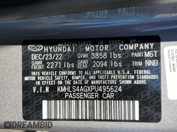 ✅ 2023 Hyundai Elantra SEL • VIN: KMHLS4AGXPU495624 • Lot: 81130245. Listed on Copart with 27,753 mi. Free auction sales archive from the USA and detailed vehicle history report at DreamBid. Image 13.