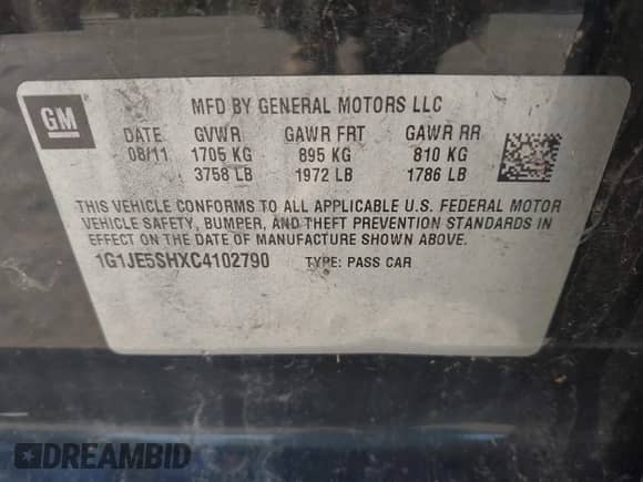 2012 Chevrolet Sonic LTZ z VIN 1G1JE5SHXC4102790, wystawiony jako IAAI lot #43554966 z przebiegiem 184 031 mil mil oraz . Historia ofert i sprzedaży dostępna na DreamBid. Obrazek 9.