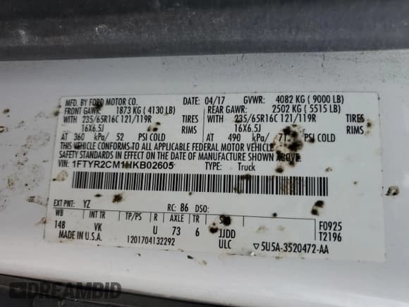 ✅ 2017 Ford Transit • VIN: 1FTYR2CM1HKB02605 • Lot: 59355545. Listed on Copart with Not provided. Free auction sales archive from the USA and detailed vehicle history report at DreamBid. Image 13.