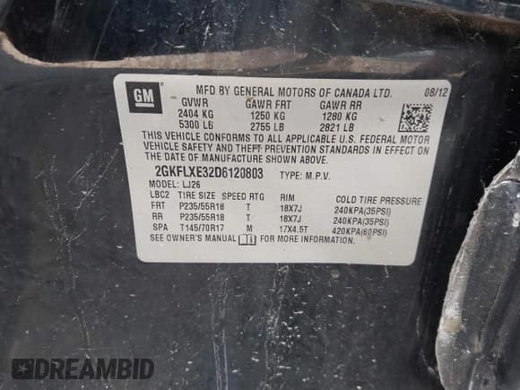 ✅ 2013 GMC Terrain SLT • VIN: 2GKFLXE32D6120803 • Лот: 39763669. Опубликован ранее на IAAI с пробегом Не указан. Бесплатный доступ к архиву аукционных продаж из США и подробный отчёт об истории автомобиля на DreamBid. Изображение 9.