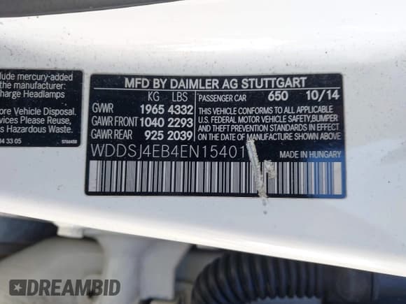 ✅ 2014 Mercedes-Benz CLA 250 • VIN: WDDSJ4EB4EN154010 • Лот: 43660121. Опубликован ранее на IAAI с пробегом 150 608 миль. Бесплатный доступ к архиву аукционных продаж из США и подробный отчёт об истории автомобиля на DreamBid. Изображение 9.