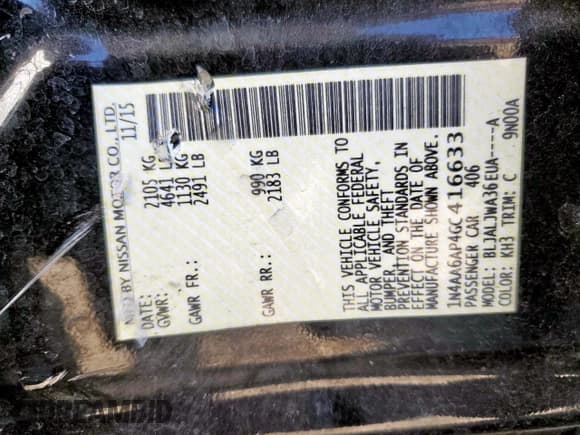 ✅ 2016 Nissan Maxima SL • VIN: 1N4AA6AP4GC416633 • Lot: 86526175. Listed on Copart with 140,793 mi. Free auction sales archive from the USA and detailed vehicle history report at DreamBid. Image 13.