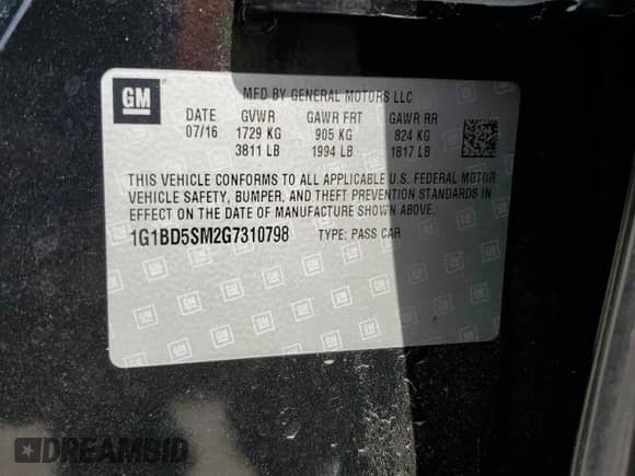 2016 Chevrolet Cruze LT с VIN 1G1BD5SM2G7310798, выставлен на аукционе Copart как лот 84213375 с пробегом 159 595 миль миль и Списание • Salvage title. История ставок и продаж доступна на DreamBid. Изображение 12.