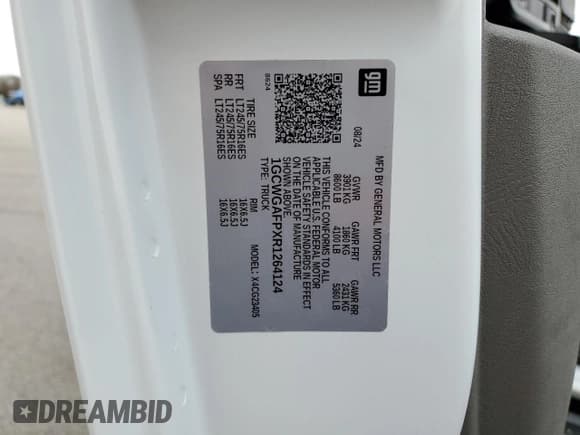 ✅ 2024 Chevrolet Express Cargo • VIN: 1GCWGAFPXR1264124 • Lot: 49494635. Listed on Copart with Not provided. Free auction sales archive from the USA and detailed vehicle history report at DreamBid. Image 13.