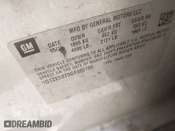 2016 Chevrolet Malibu LT z VIN 1G1ZE5ST5GF303756, wystawiony jako IAAI lot #43351963 z przebiegiem Nie podano mil oraz . Historia ofert i sprzedaży dostępna na DreamBid. Obrazek 9.