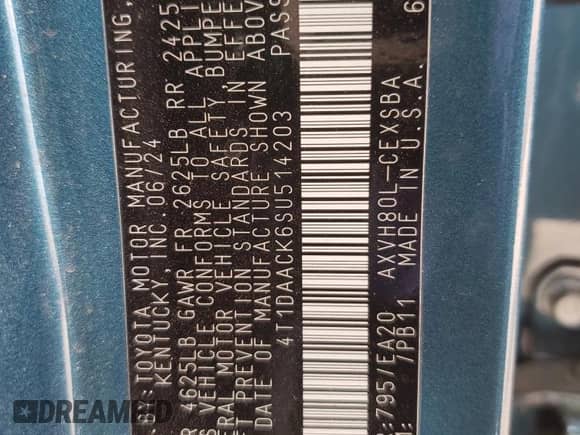 2025 Toyota Camry SE with VIN 4T1DAACK6SU514203, listed as a Copart auction lot 81505035 with 43,158 mi miles and Salvage title. Bid and sale history available at DreamBid. Image 13.