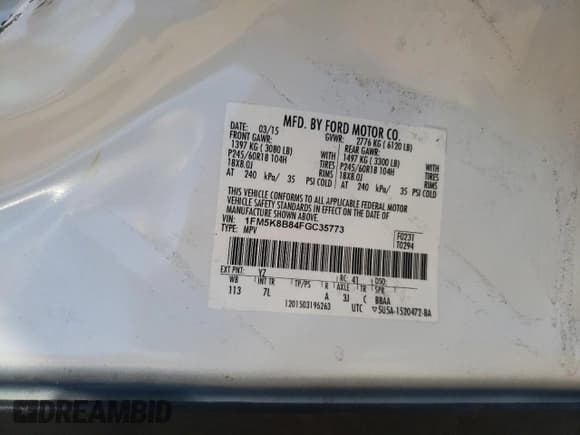 ✅ 2015 Ford Explorer • VIN: 1FM5K8B84FGC35773 • Lot: 90779525. Listed on Copart with 114,776 mi. Free auction sales archive from the USA and detailed vehicle history report at DreamBid. Image 13.