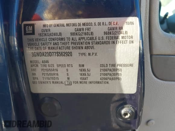 ✅ 2007 Chevrolet HHR LT • VIN: 3GNDA23D77S562920 • Lot: 43443202. Listed on IAAI with 139,466 mi. Free auction sales archive from the USA and detailed vehicle history report at DreamBid. Image 9.