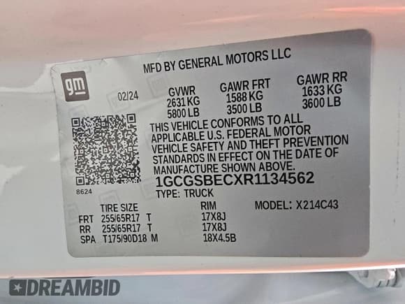 ✅ 2024 Chevrolet Colorado 2WD Work Truck • VIN: 1GCGSBECXR1134562 • Lot: 92247745. Listed on Copart with 26,891 mi. Free auction sales archive from the USA and detailed vehicle history report at DreamBid. Image 12.