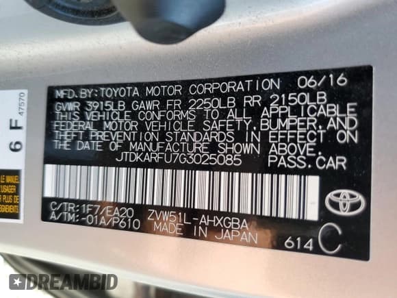 ✅ 2016 Toyota Prius Four • VIN: JTDKARFU7G3025085 • Лот: 80996315. Опубликован ранее на Copart с пробегом 63 455 миль. Бесплатный доступ к архиву аукционных продаж из США и подробный отчёт об истории автомобиля на DreamBid. Изображение 12.