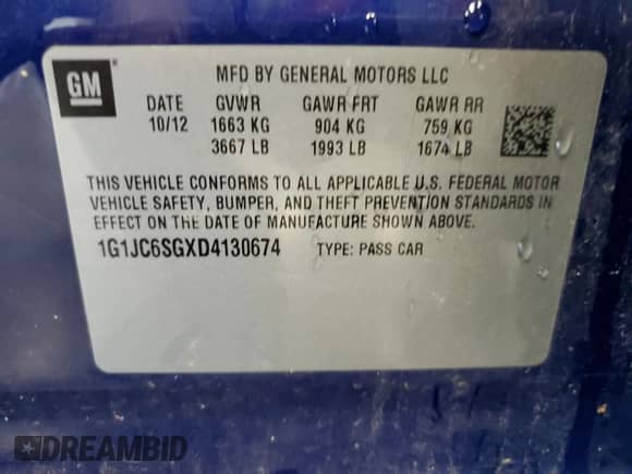 2013 Chevrolet Sonic LT с VIN 1G1JC6SGXD4130674, выставлен на аукционе Copart как лот 66147484 с пробегом 101 891 миль миль и Списание • Salvage title. История ставок и продаж доступна на DreamBid. Изображение 15.