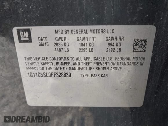 ✅ 2015 Chevrolet Malibu LT • VIN: 1G11C5SL0FF328839 • Lot: 43592227. Listed on IAAI with 254,639 mi. Free auction sales archive from the USA and detailed vehicle history report at DreamBid. Image 9.