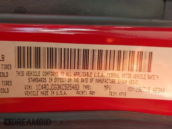 ✅ 2019 Dodge Durango GT Plus • VIN: 1C4RDJDG3KC525483 • Lot: 42827208. Listed on IAAI with 106,587 mi. Free auction sales archive from the USA and detailed vehicle history report at DreamBid. Image 9.