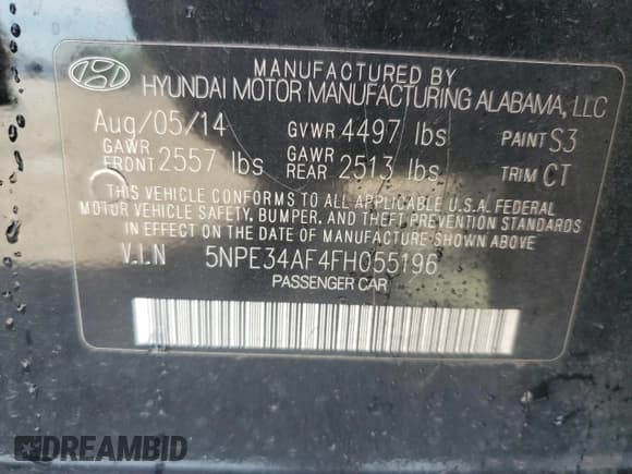 ✅ 2015 Hyundai Sonata Sport • VIN: 5NPE34AF4FH055196 • Lot: 92117025. Listed on Copart with 155,133 mi. Free auction sales archive from the USA and detailed vehicle history report at DreamBid. Image 12.