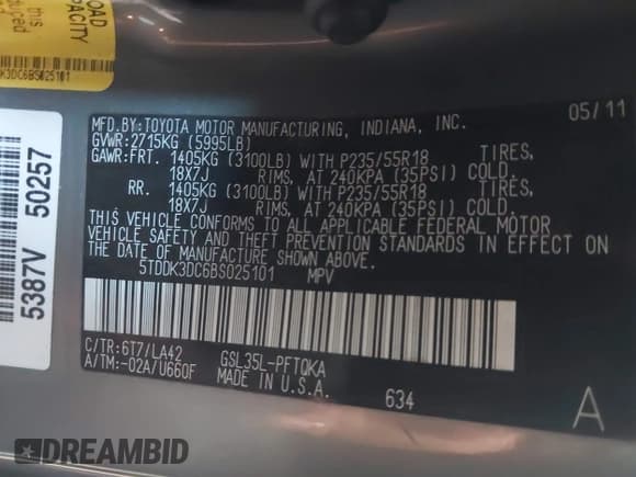 ✅ 2011 Toyota Sienna XLE • VIN: 5TDDK3DC6BS025101 • Lot: 41473796. Listed on IAAI with 211,467 mi. Free auction sales archive from the USA and detailed vehicle history report at DreamBid. Image 9.