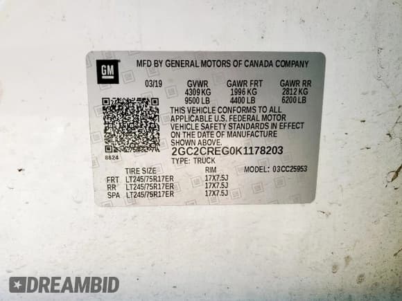 ✅ 2019 Chevrolet Silverado 2500HD Work Truck • VIN: 2GC2CREG0K1178203 • Lot: 84026455. Listed on Copart with 172,490 mi. Free auction sales archive from the USA and detailed vehicle history report at DreamBid. Image 12.