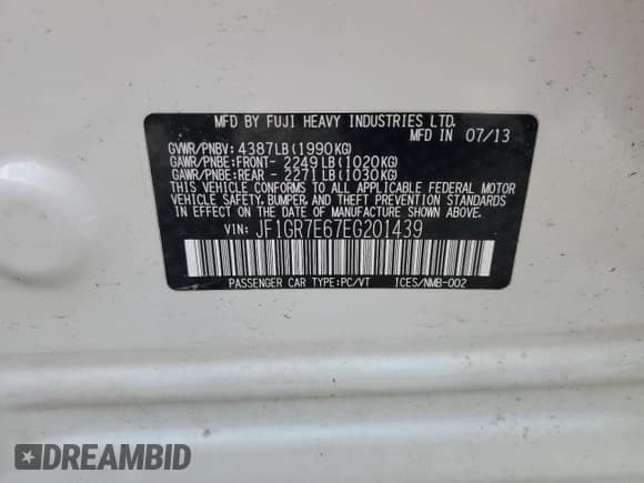 ✅ 2014 Subaru WRX WRX • VIN: JF1GR7E67EG201439 • Lot: 70050425. Listed on Copart with 143,862 mi. Free auction sales archive from the USA and detailed vehicle history report at DreamBid. Image 13.