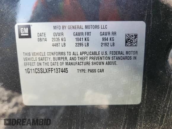 ✅ 2015 Chevrolet Malibu LT • VIN: 1G11C5SLXFF137445 • Лот: 85516935. Опубликован ранее на Copart с пробегом 118 937 миль. Бесплатный доступ к архиву аукционных продаж из США и подробный отчёт об истории автомобиля на DreamBid. Изображение 12.