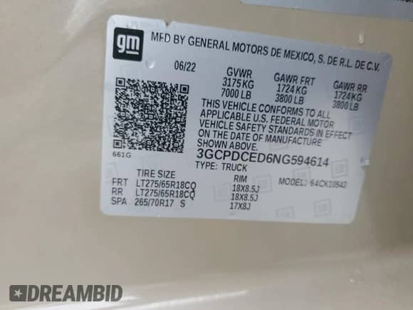 2022 Chevrolet Silverado 1500 Custom Trail Boss with VIN 3GCPDCED6NG594614, listed as a Copart auction lot 54224115 with 63,411 mi miles and Salvage title. Bid and sale history available at DreamBid. Image 12.