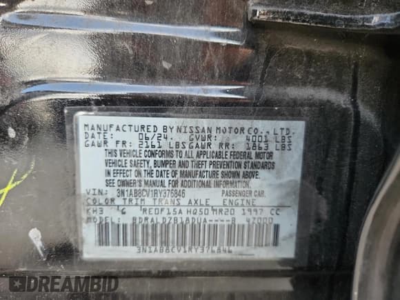 ✅ 2024 Nissan Sentra SV • VIN: 3N1AB8CV1RY376846 • Lot: 89515595. Listed on Copart with 46,636 mi. Free auction sales archive from the USA and detailed vehicle history report at DreamBid. Image 12.