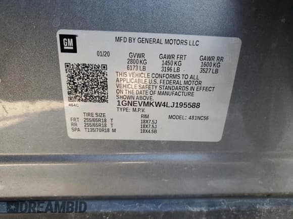 ✅ 2020 Chevrolet Traverse LT Cloth • VIN: 1GNEVMKW4LJ195588 • Лот: 88038435. Опубликован ранее на Copart с пробегом 102 994 миль. Бесплатный доступ к архиву аукционных продаж из США и подробный отчёт об истории автомобиля на DreamBid. Изображение 14.