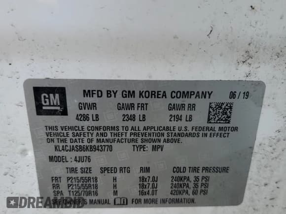 ✅ 2019 Buick Encore Preferred • VIN: KL4CJASB6KB943770 • Lot: 91091355. Listed on Copart with 49,649 mi. Free auction sales archive from the USA and detailed vehicle history report at DreamBid. Image 14.