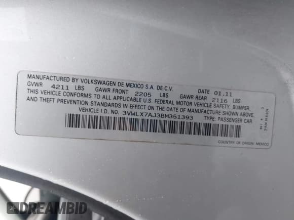 ✅ 2011 Volkswagen Jetta SEL • VIN: 3VWLX7AJ3BM351393 • Lot: 42241299. Listed on IAAI with 130,903 mi. Free auction sales archive from the USA and detailed vehicle history report at DreamBid. Image 9.