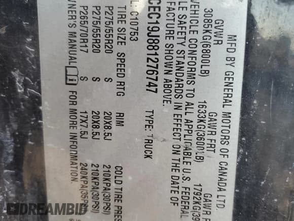 ✅ 2008 Chevrolet Silverado 1500 2LT • VIN: 2GCEC19J881276747 • Lot: 72558604. Listed on Copart with 160,695 mi. Free auction sales archive from the USA and detailed vehicle history report at DreamBid. Image 12.