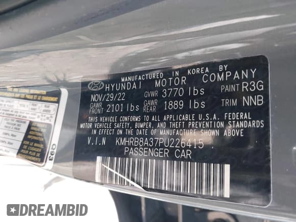 ✅ 2023 Hyundai Venue SE • VIN: KMHRB8A37PU226415 • Lot: 43488740. Listed on IAAI with 57,271 mi. Free auction sales archive from the USA and detailed vehicle history report at DreamBid. Image 9.