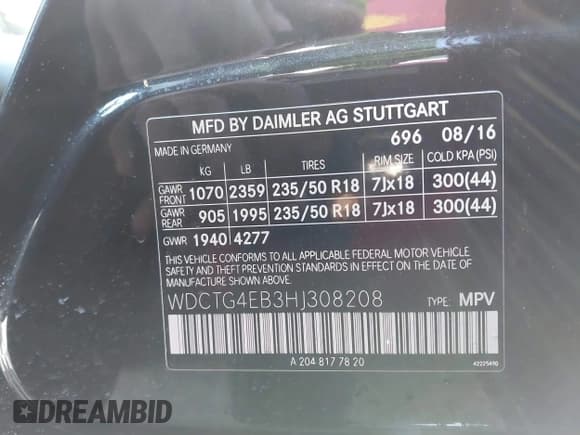 ✅ 2017 Mercedes-Benz GLA 250 • VIN: WDCTG4EB3HJ308208 • Lot: 41653879. Wystawiony na IAAI z przebiegiem 78 133 mil. Bezpłatny archiwum sprzedaży aukcyjnych z USA i szczegółowy raport historii pojazdu na DreamBid. Zdjęcie 9.