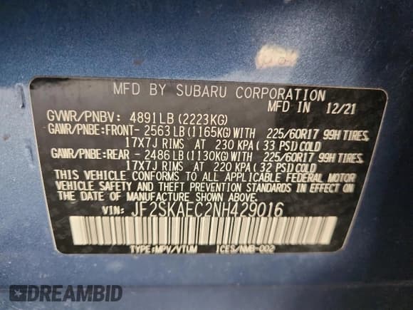 ✅ 2022 Subaru Forester Premium • VIN: JF2SKAEC2NH429016 • Лот: 85402875. Опубликован ранее на Copart с пробегом 76 626 миль. Бесплатный доступ к архиву аукционных продаж из США и подробный отчёт об истории автомобиля на DreamBid. Изображение 13.